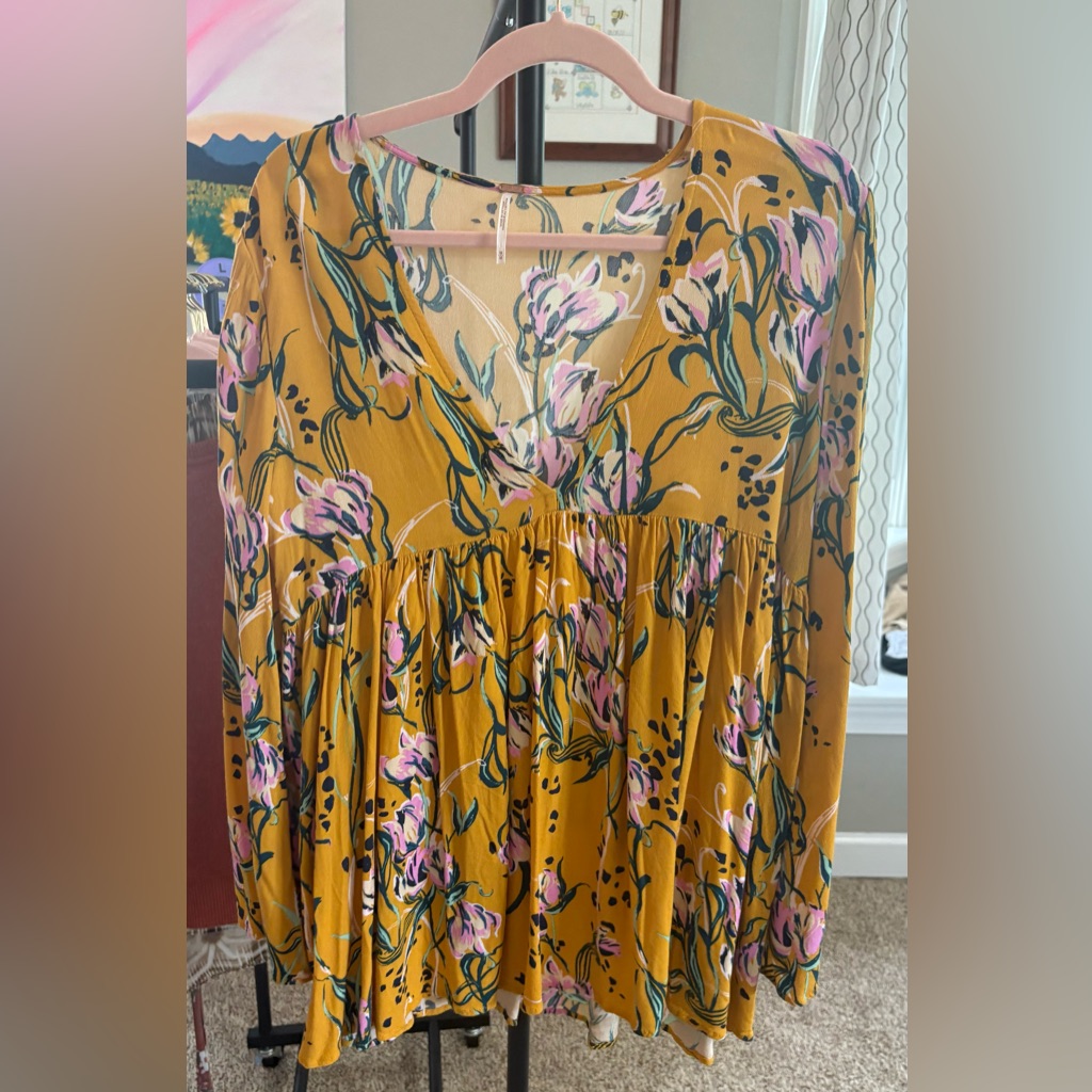 Free People Multicolored Floral 3/4 Sleeve Tunic Top